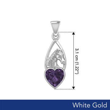 Horse Over Heart Gemstone White Gold Pendant WPD5291 - Jewelry